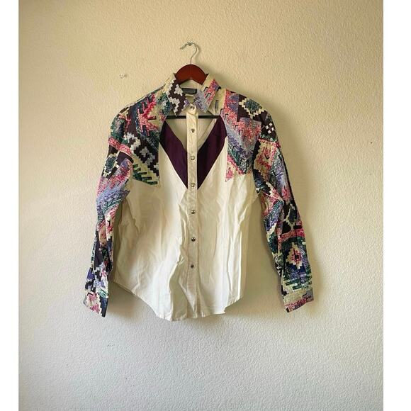 RoughRider Tops - Vintage cutout rough rider cotton button up western‎ rodeo shirt medium